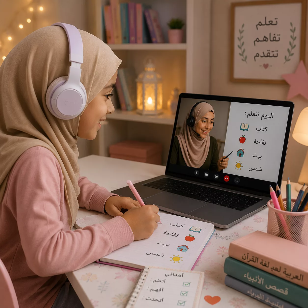 Enfant apprenant l'arabe en ligne